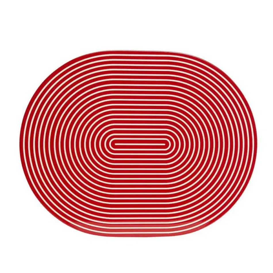 Lacquer Stripe Red/White 14" x 18" Oval Placemat