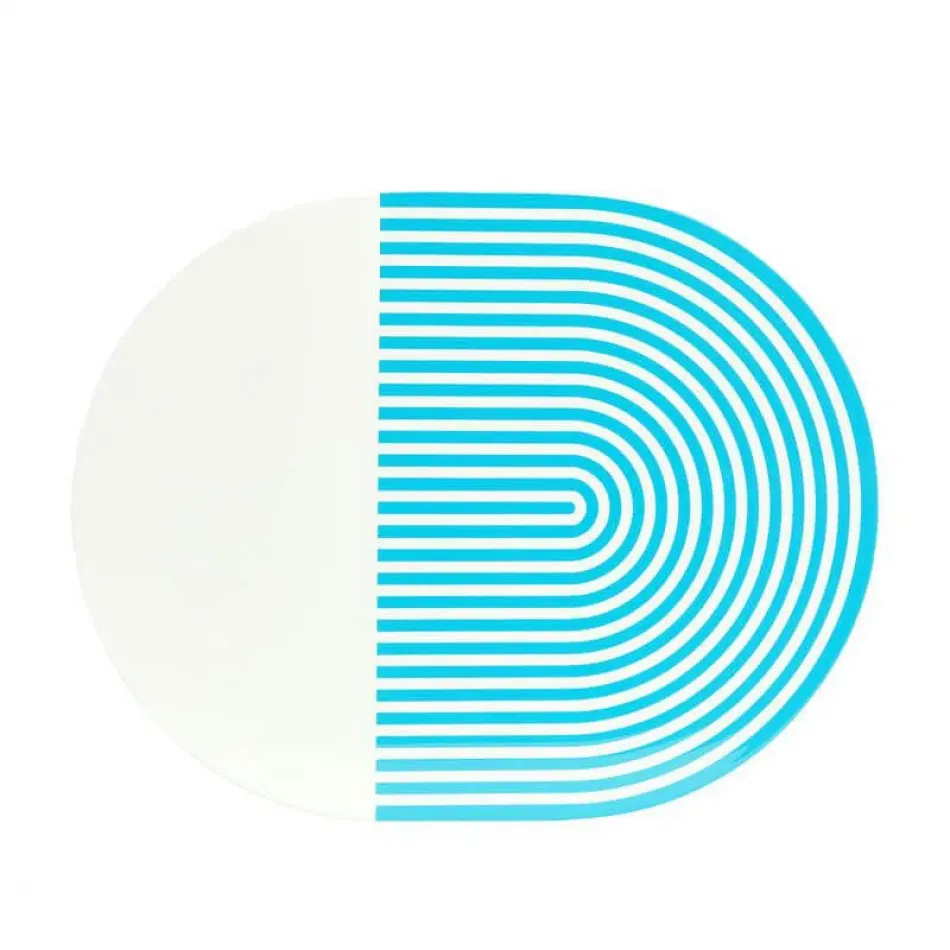 Stripes/Solids Lacquer Turquoise/Part White 14" x 18" Oval Placemat