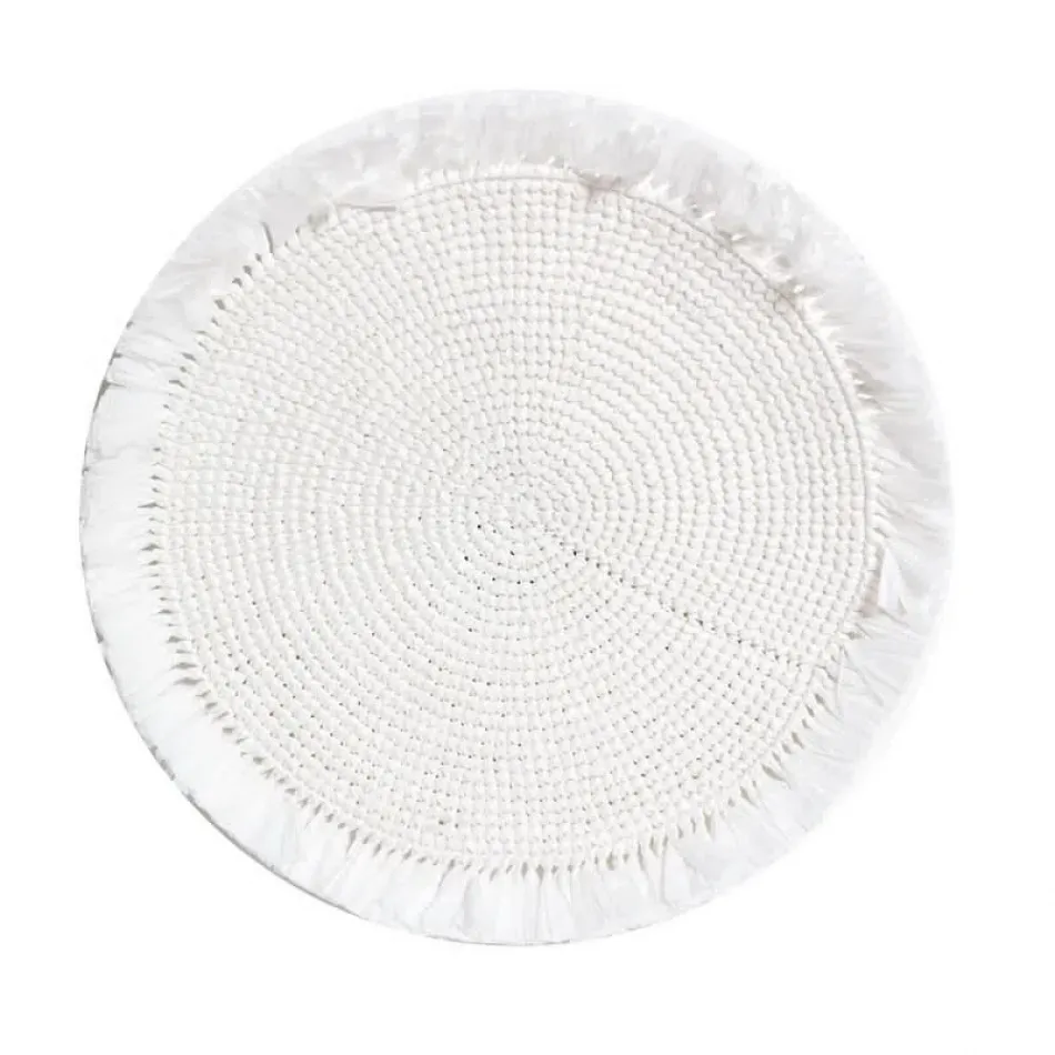 Woven Fringe White 16" Round Placemat