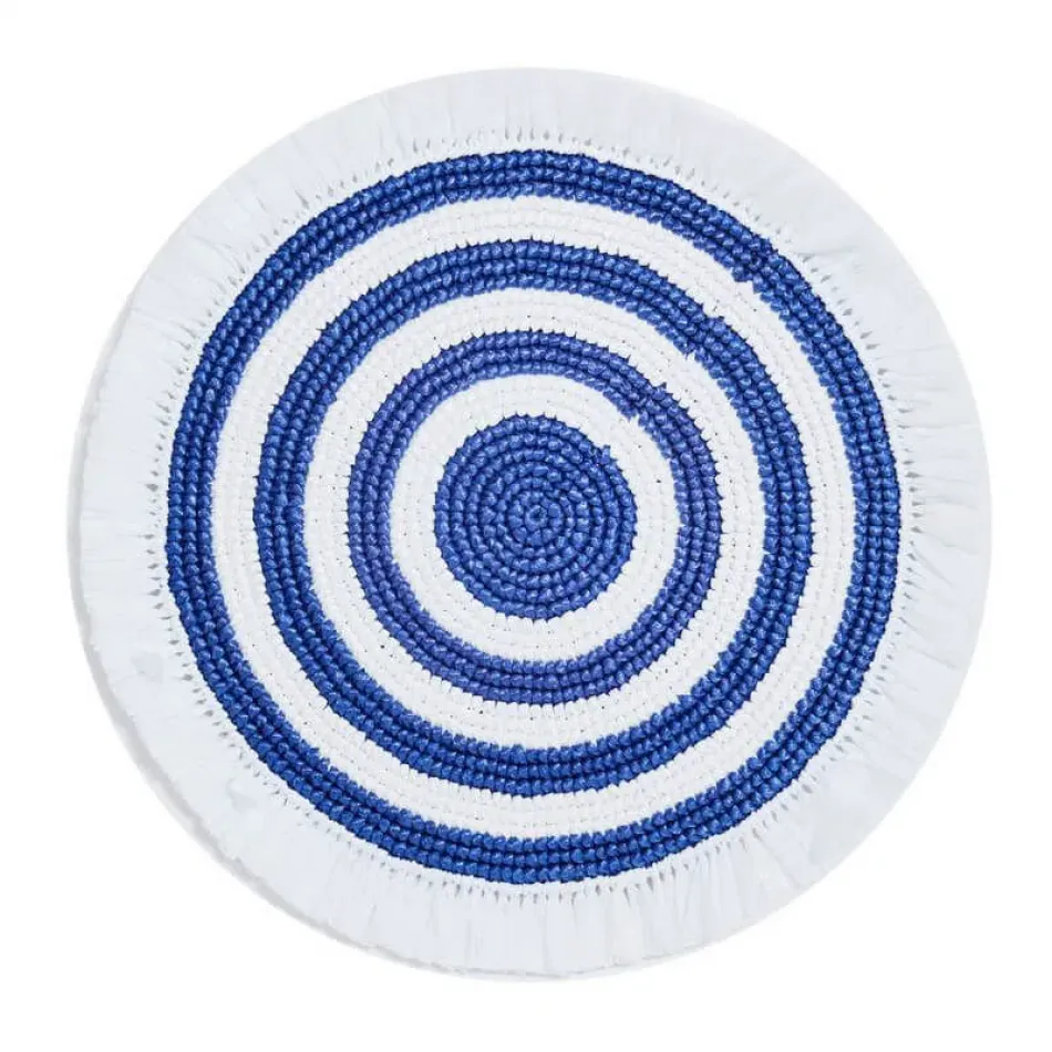 Woven Fringe White/Navy 16" Round Placemat