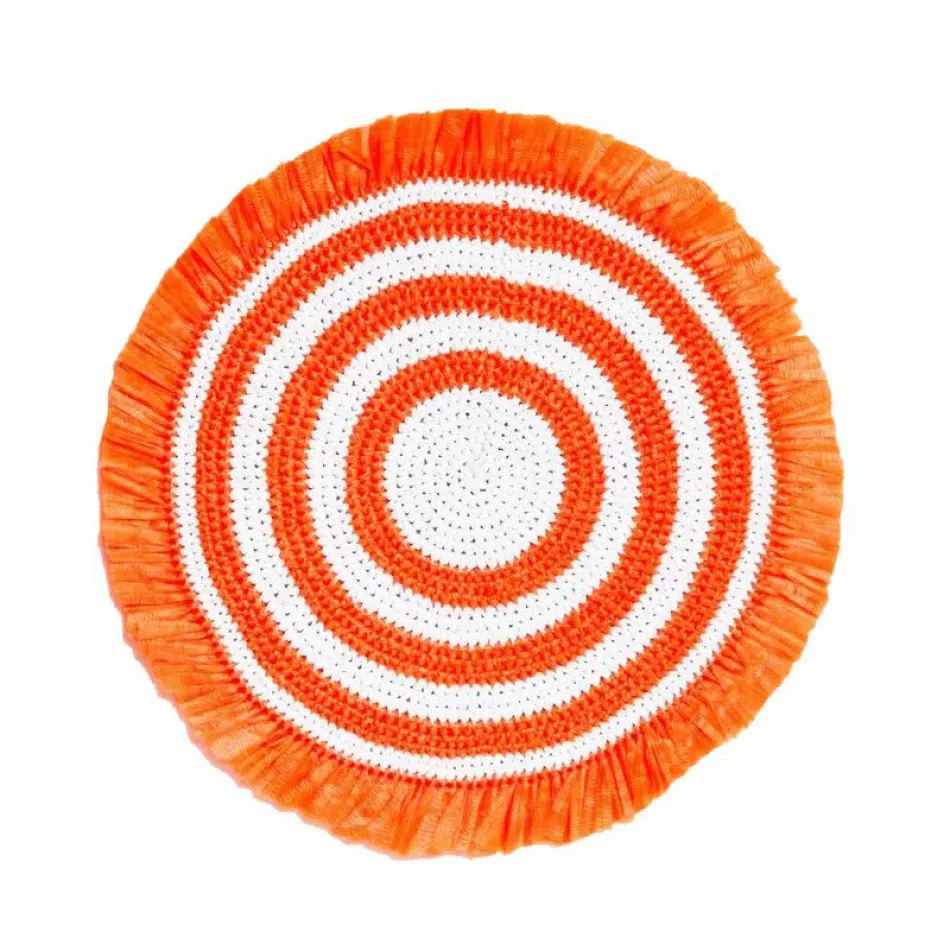 Woven Fringe Orange/White 16" Round Placemat