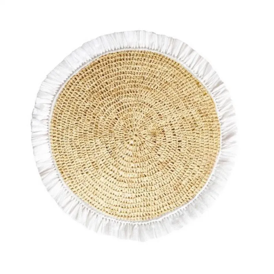 Woven Rattan Fringes White Rattan 16" Round Placemat