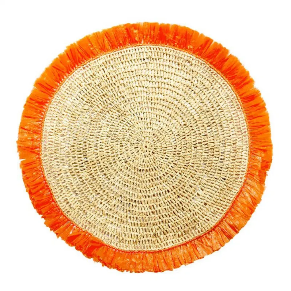 Woven Rattan Fringes Orange Rattan 16" Round Placemat