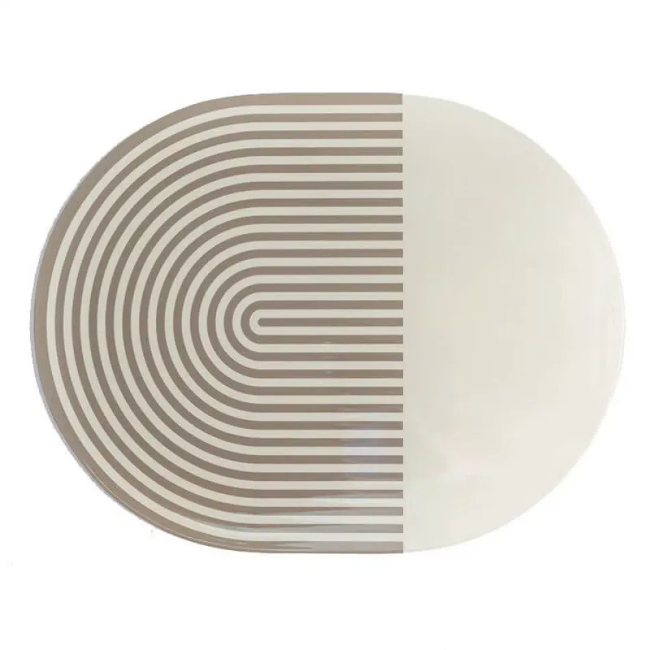 Stripes/Solids Lacquer Gray/White 14" x 18" Oval Placemat