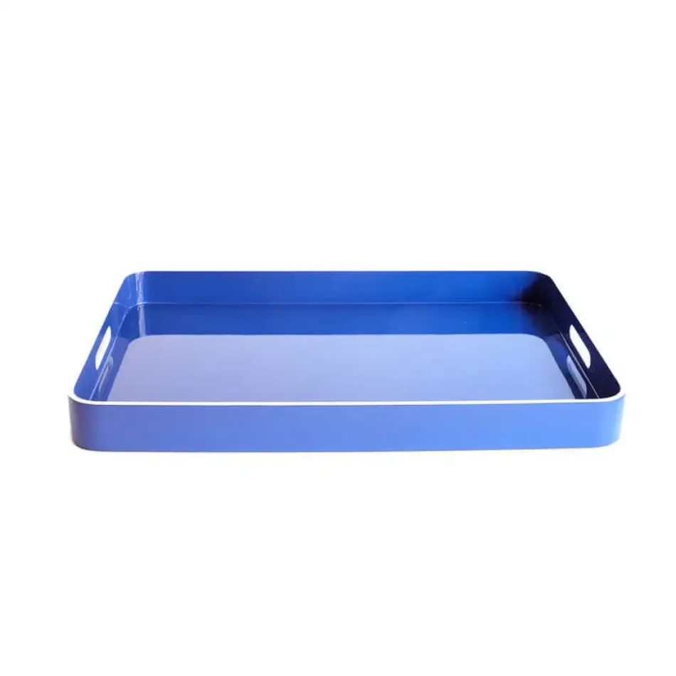 Navy/White Edge 16" x 24" x 2" Large Lacquer Tray