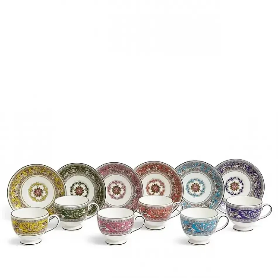 Florentine Teacup & Saucer L 174ml 5.8floz, Set of 6 Mixed Colors