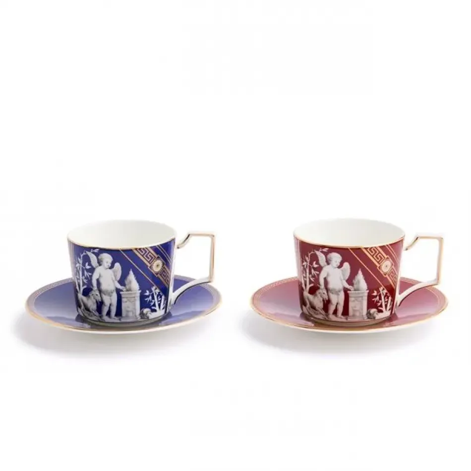 Renaissance Mix Accents Renaissance Mix Teacup Saucer 250ml 8.45oz Set of 2 Gold/Red