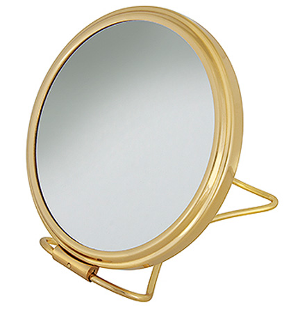 Frasco Stand Folding Travel Double Mirror, 6.25 in Rd, Brass ($192)