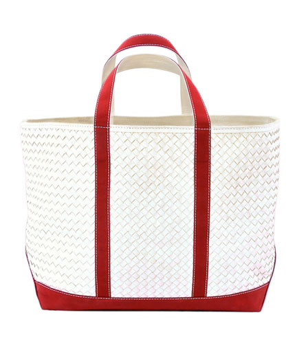 White and Red Leather Tote Bag