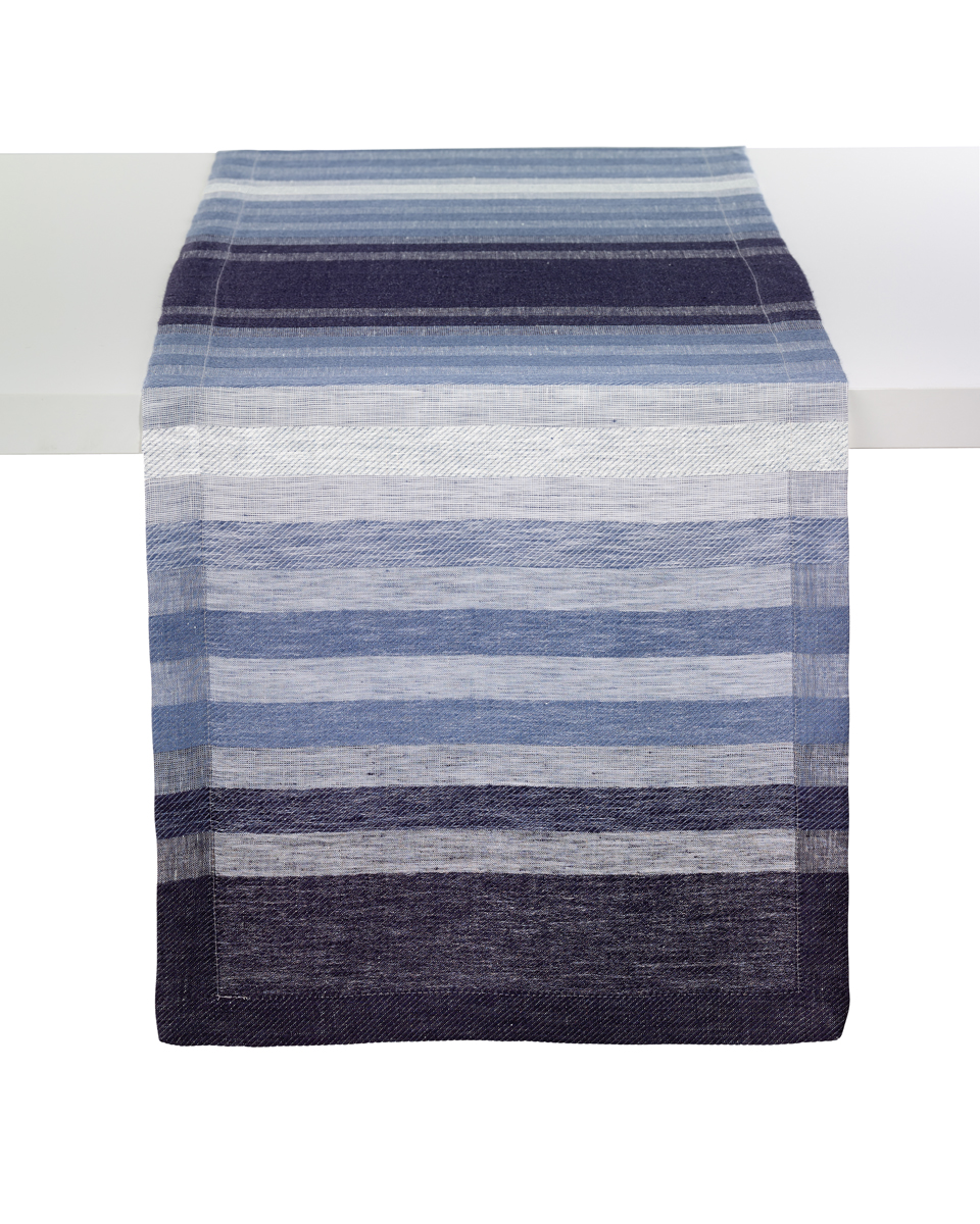 Bodrum Gradient Stripe Navy Linen Table Linens | Gracious Style