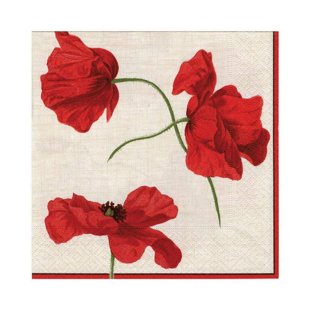 Caspari Dancing Poppies Paper Luncheon Napkins Ivory, 20 Per Pack