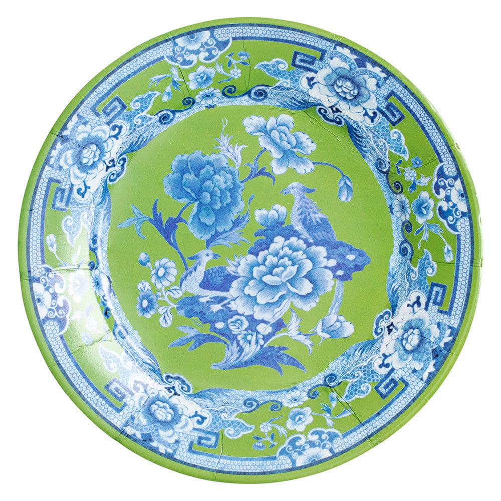 Linen Border Paper Dinner Plates in Blue II