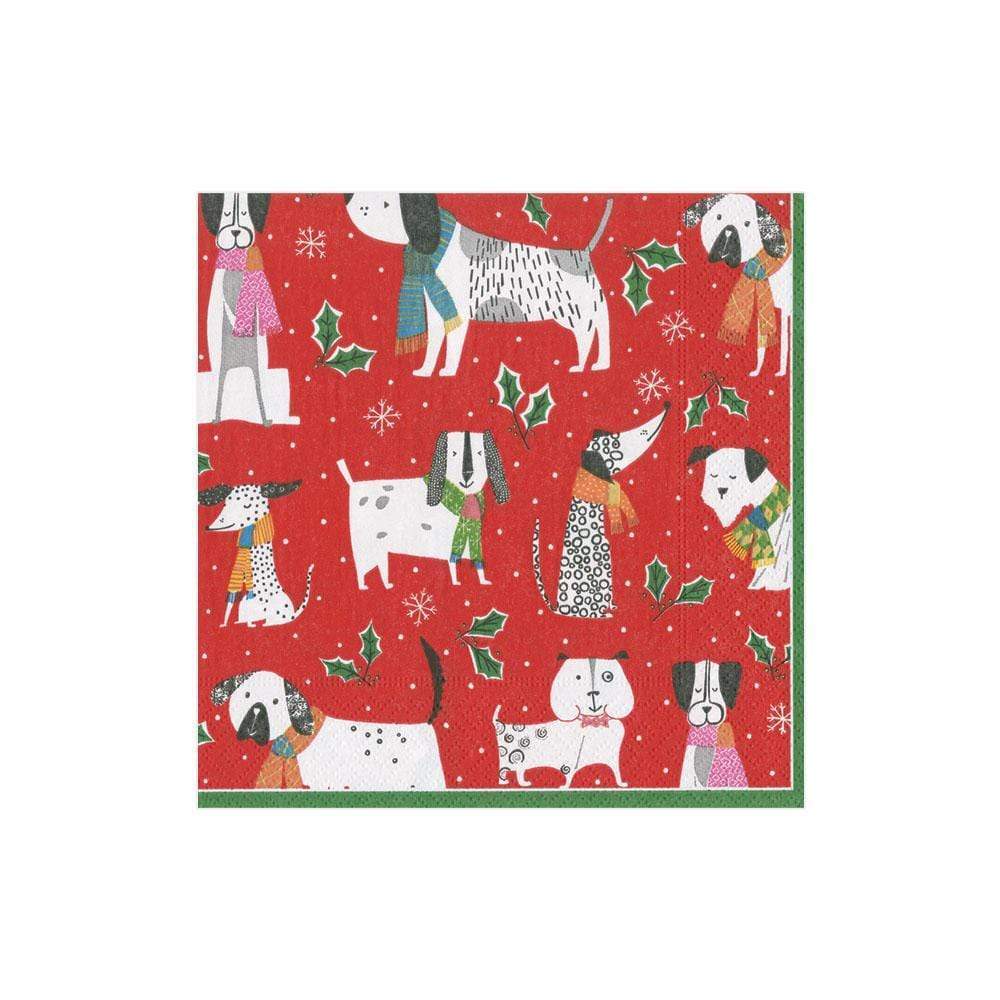 Caspari Christmas Canines Paper Cocktail Napkins, 20 Per Pack
