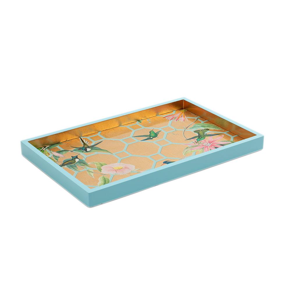 Caspari Hummingbird Trellis Lacquer Vanity Tray in Gold Gracious Style