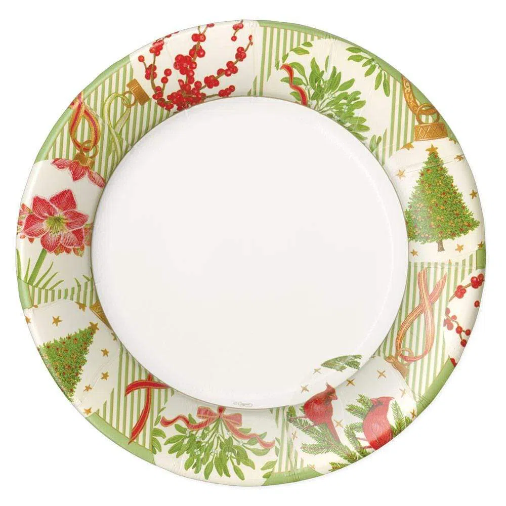 Caspari Square Paper Dinner Plates, Green Spots