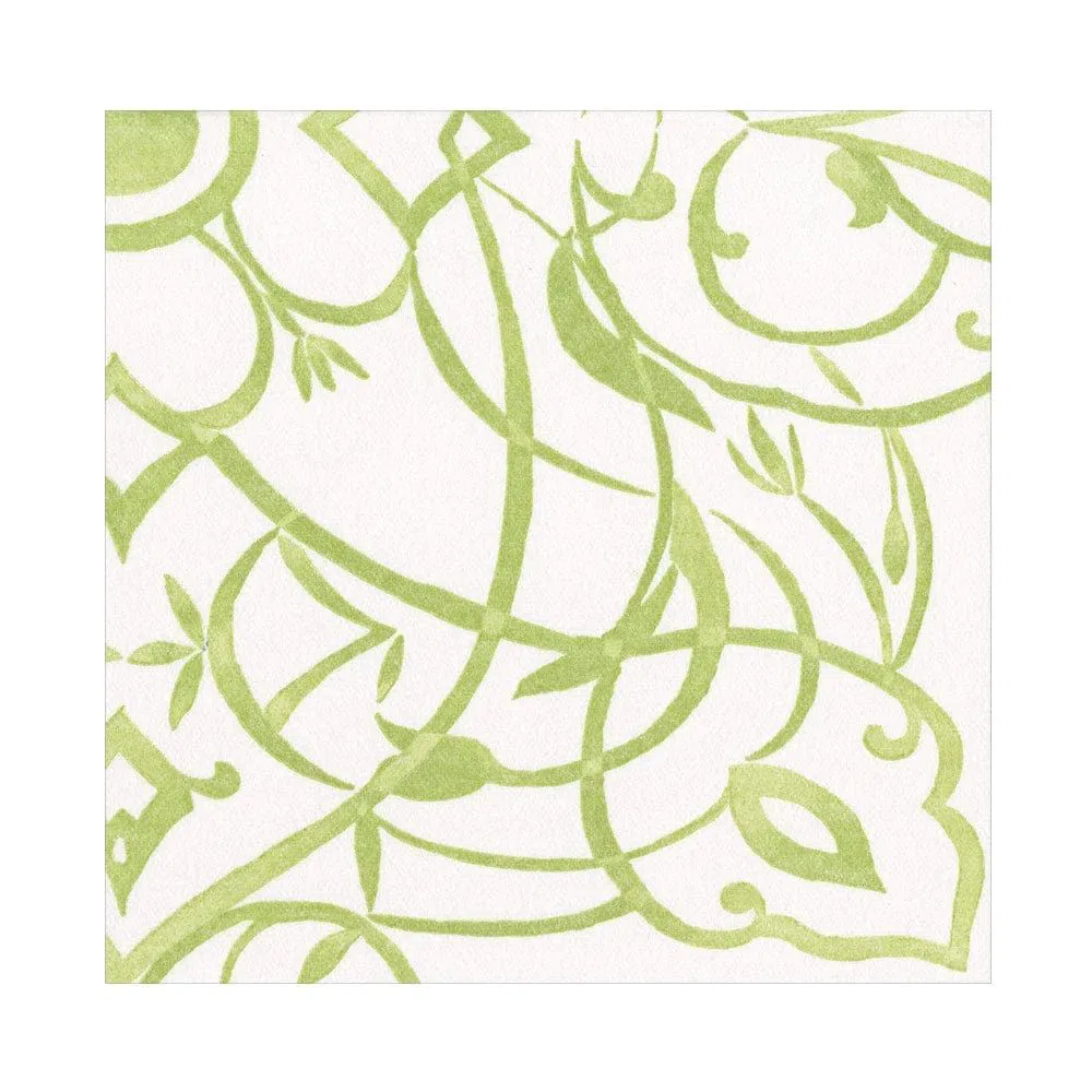 Caspari Dessin Passementerie Paper Linen Dinner Napkins in Moss Green - 12 per Package