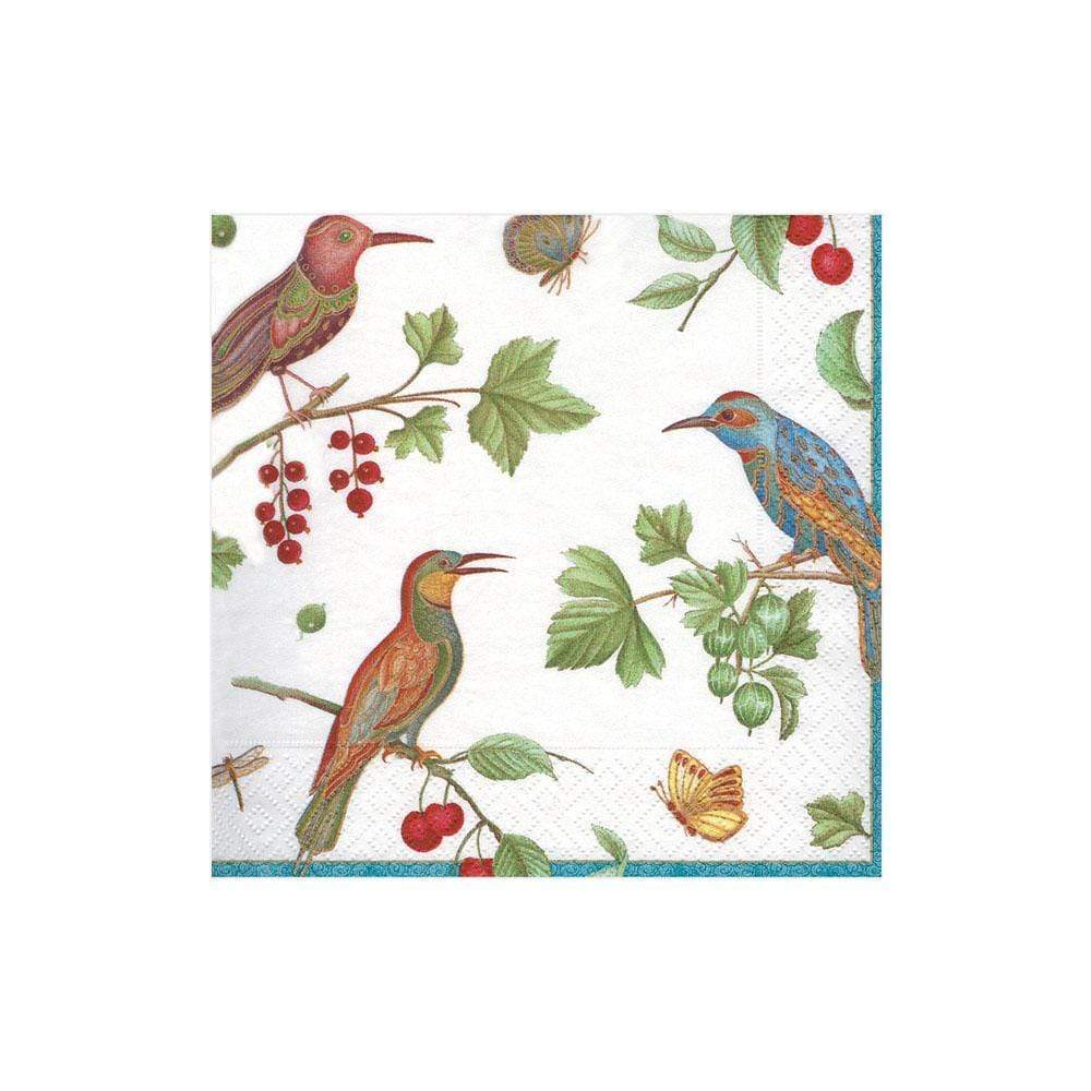 Caspari Jeweled Birds Ivory Boxed Paper Cocktail Napkins, 40 Per Box