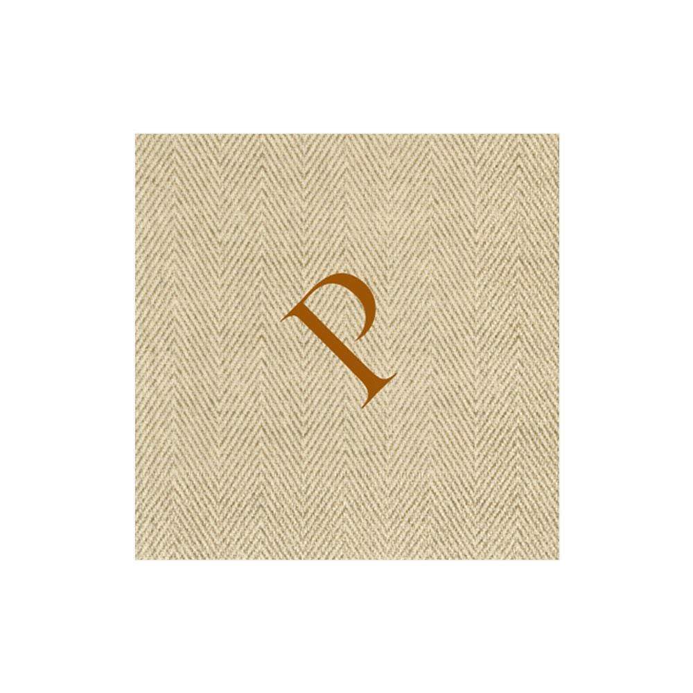 Caspari Natural Jute Paper Linen Single Initial Boxed Cocktail Napkins
