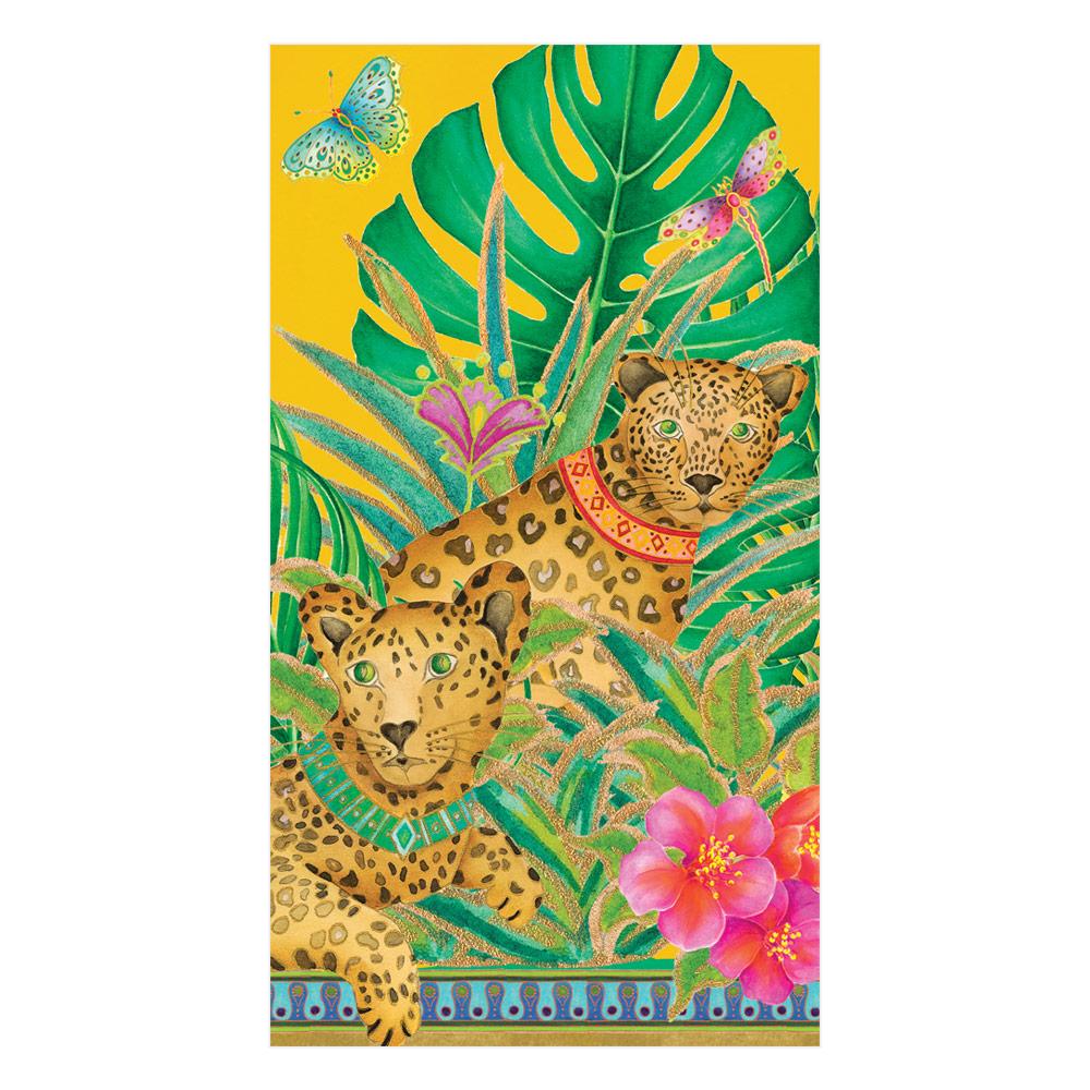 Caspari Leopards Paper Guest Towel/Buffet Napkins Yellow, 15 Per Pack