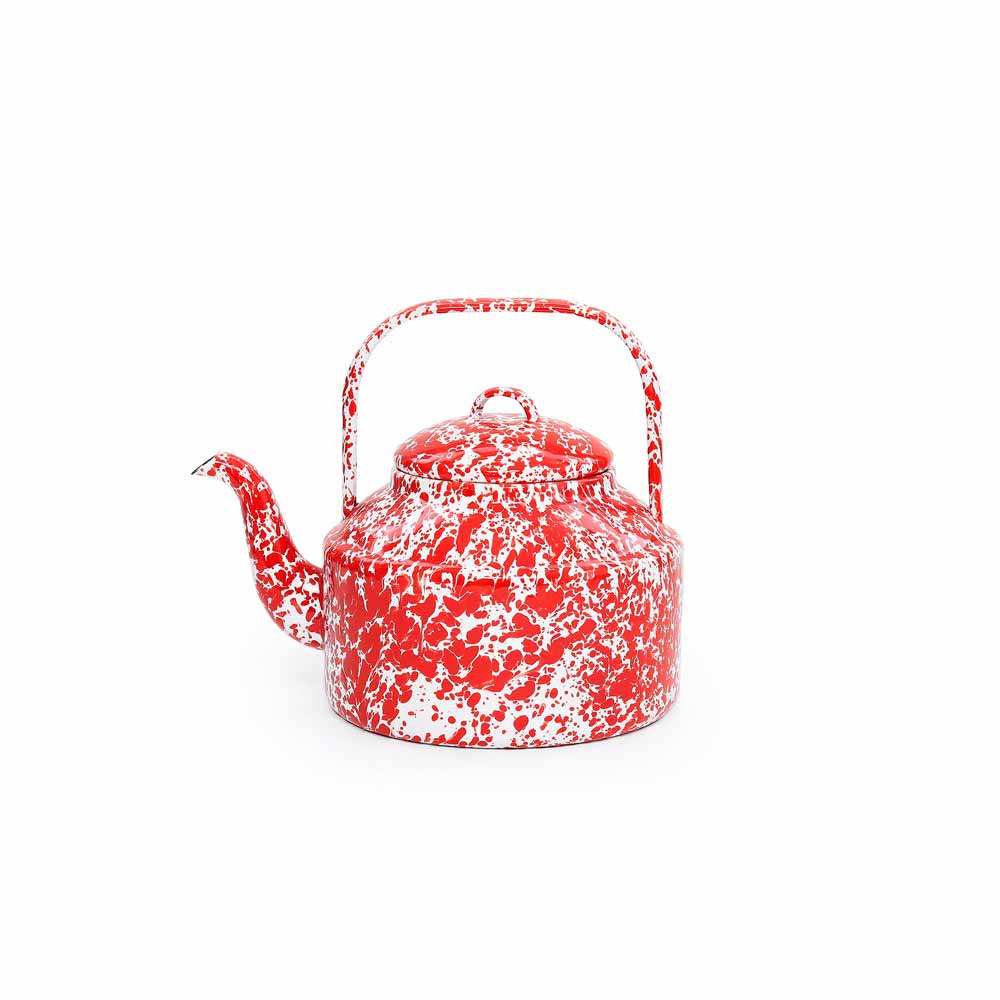 Crow Canyon Home Splatter Red and White Enamel Tea Kettle 2.75 qt