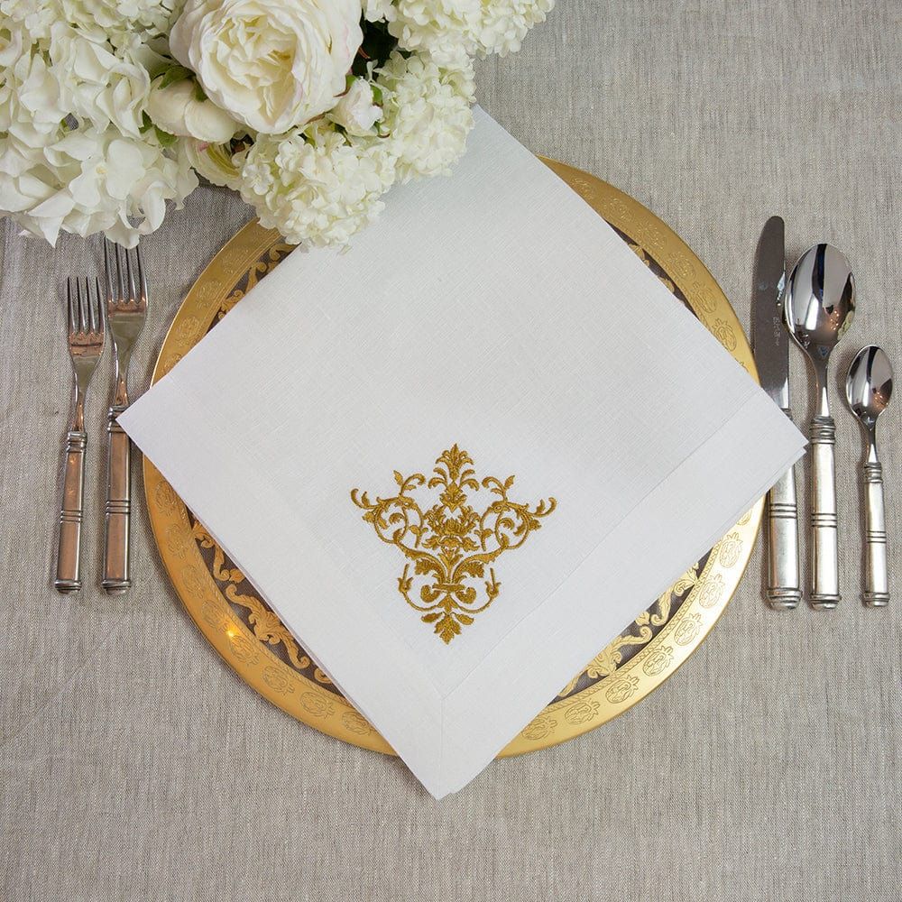 Crown Linen Designs Victorian Napkin 22" x 22" White (Gold) Gracious