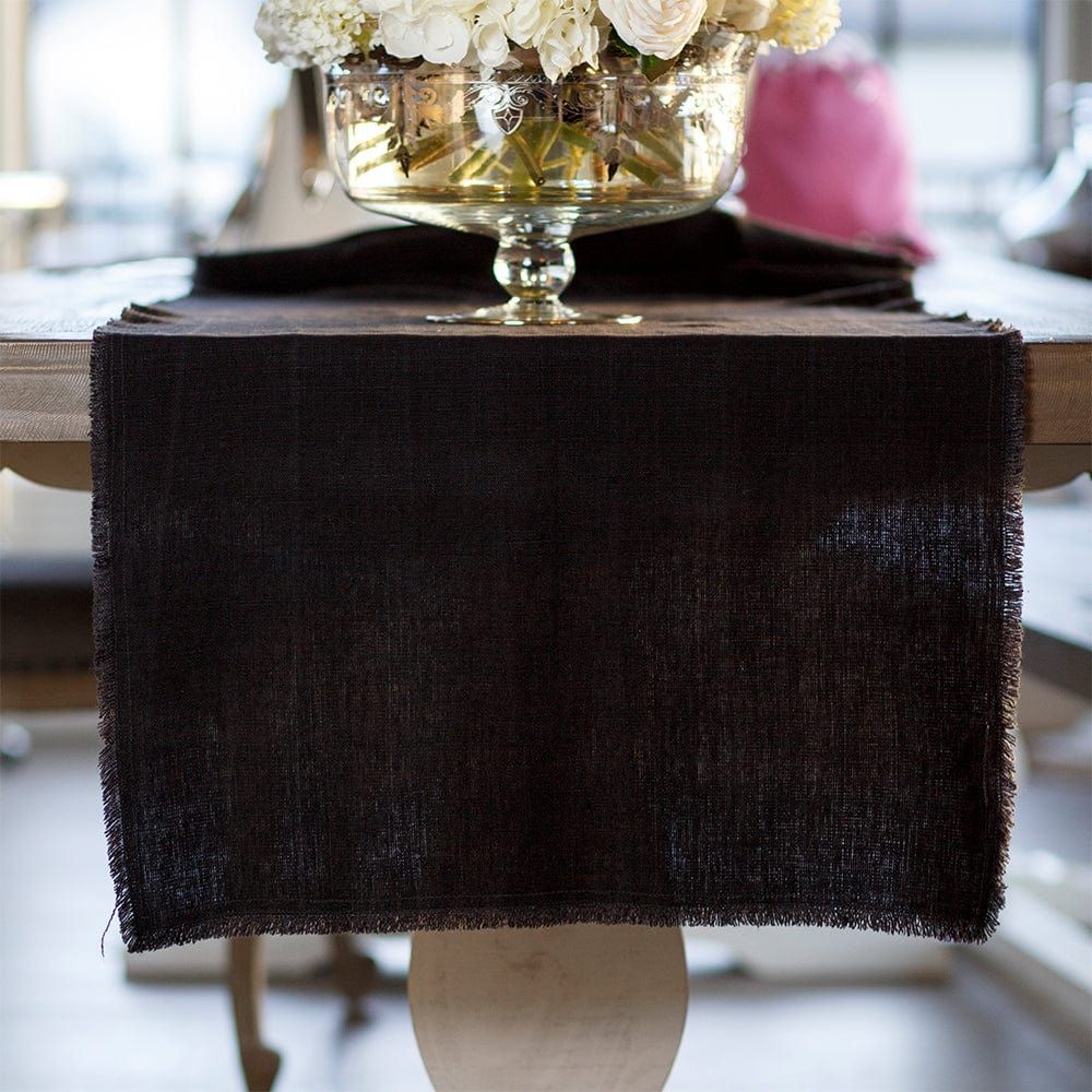 Crown Linen Designs Provence Black Fringe 22" x 90" Runner Gracious Style