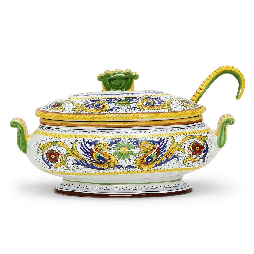 Deruta of Italy Raffaellesco Deluxe Oval Soup Tureen With Ceramic Ladle