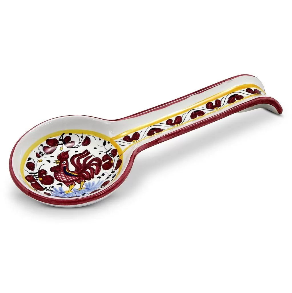 at Home Red Ceramic Rooster Spoon Rest