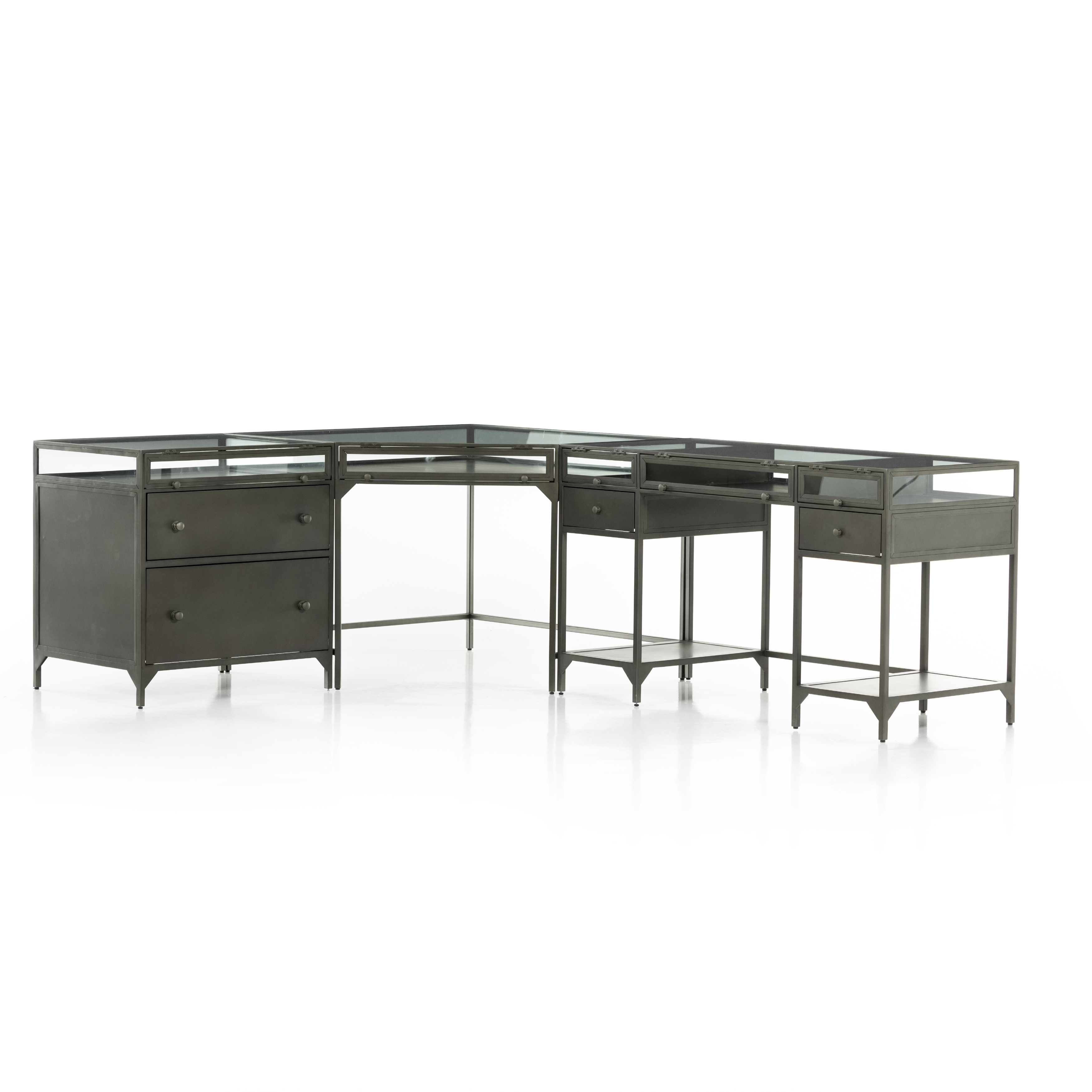 Four Hands Shadow Box Desk W Filing Gunmetal Gracious Style