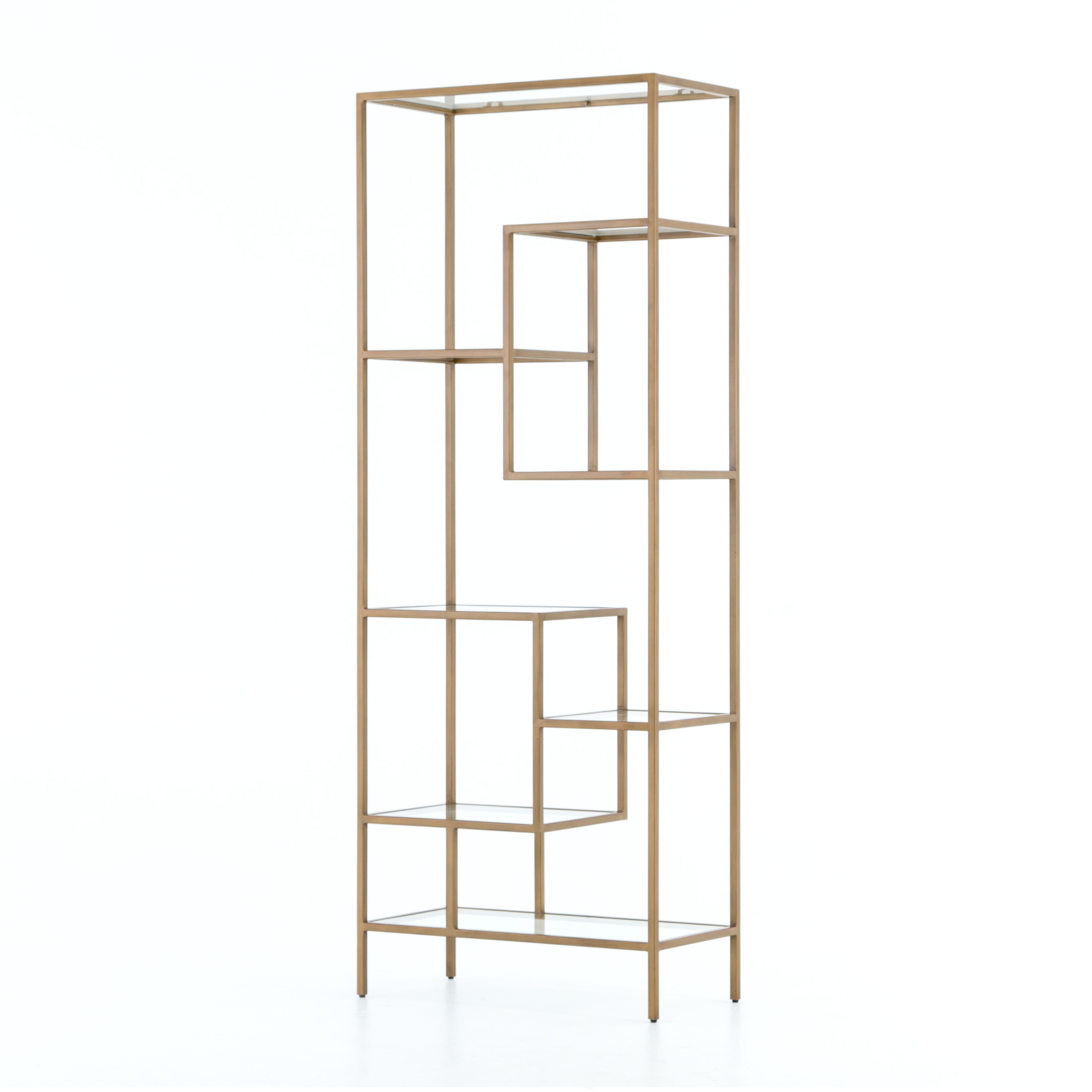 Four Hands Helena Brass Bookcase 83" Antique Brass Gracious Style