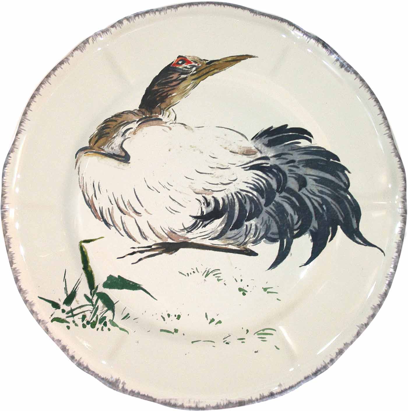 Gien France Grands Oiseaux Luncheon Plate Crane Seated 10 1/4