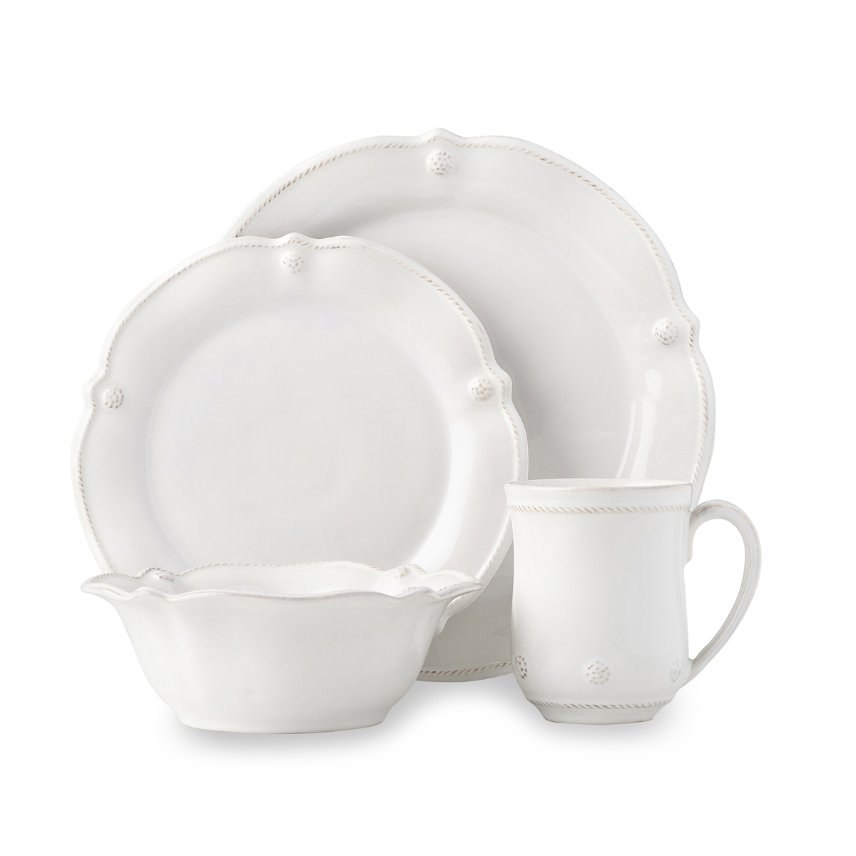 Berry & Thread Whitewash 5pc Place Setting w/ Tea Cup (JDR/W, JDSS/W, JBBR/W, JA04/W, JSS/W) - By Juliska main image 0