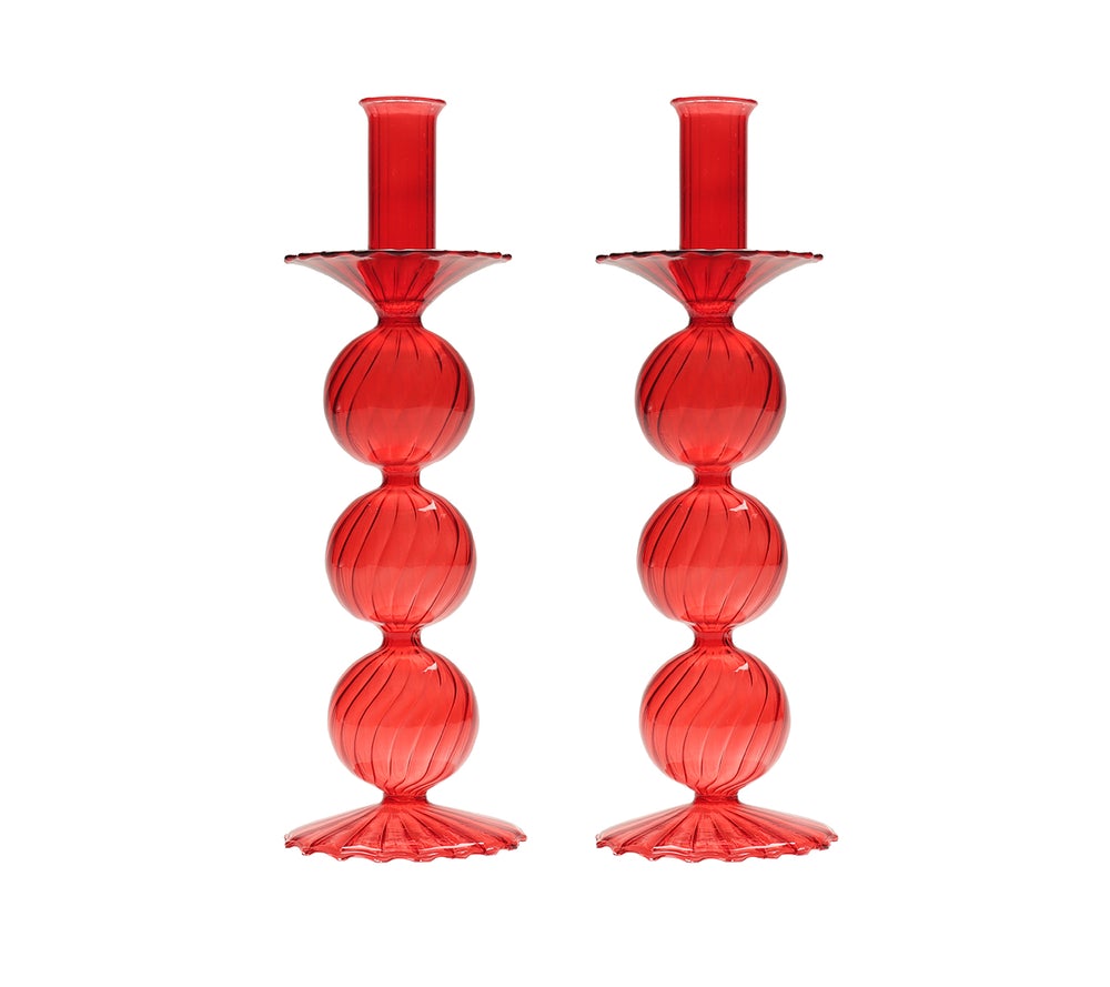 Kim Seybert Iris Red Candlesticks, Set Of Two Gracious Style