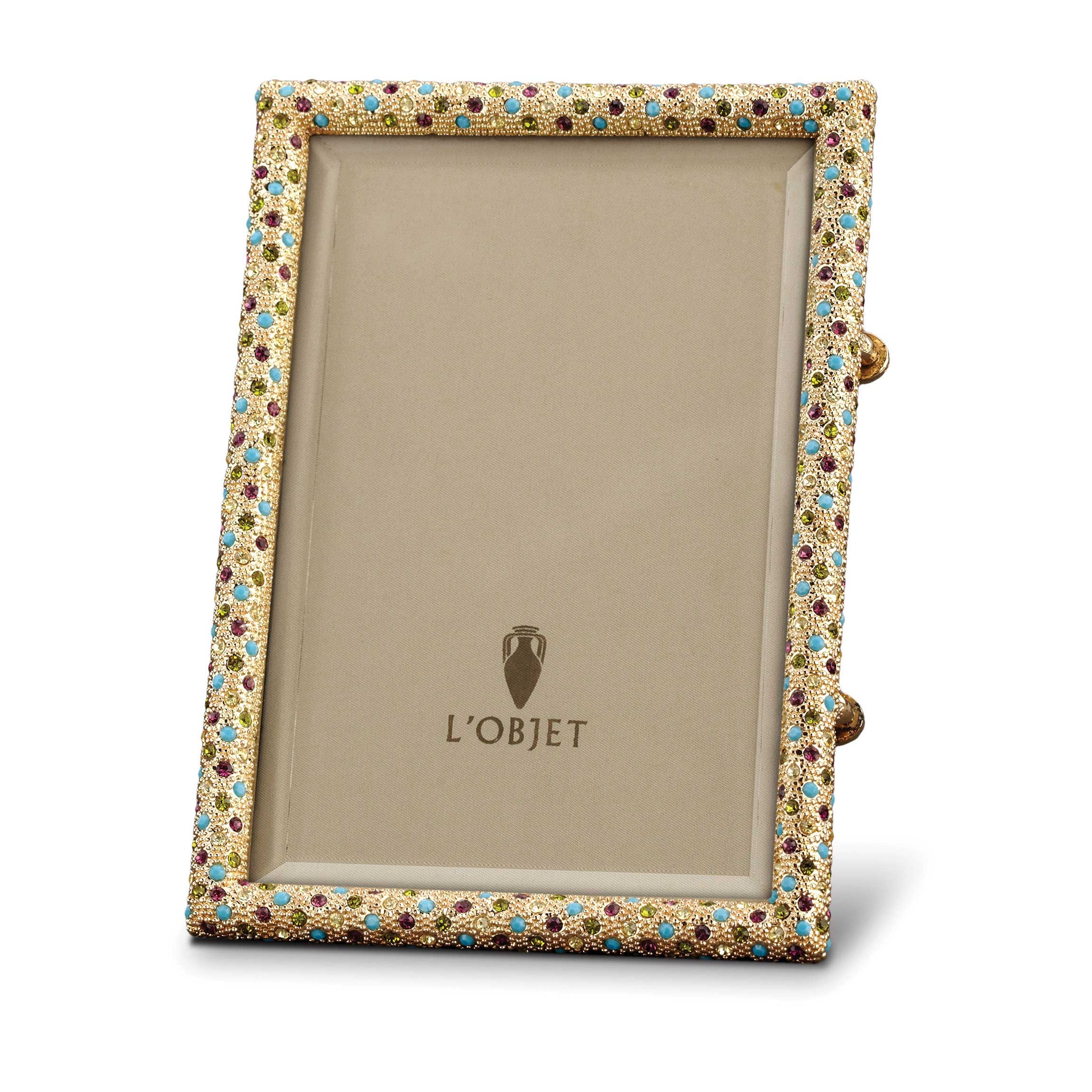 L'Objet Rectangular Pave w/Multi-Color Crystals Gold Frame 8 x 10 in ...