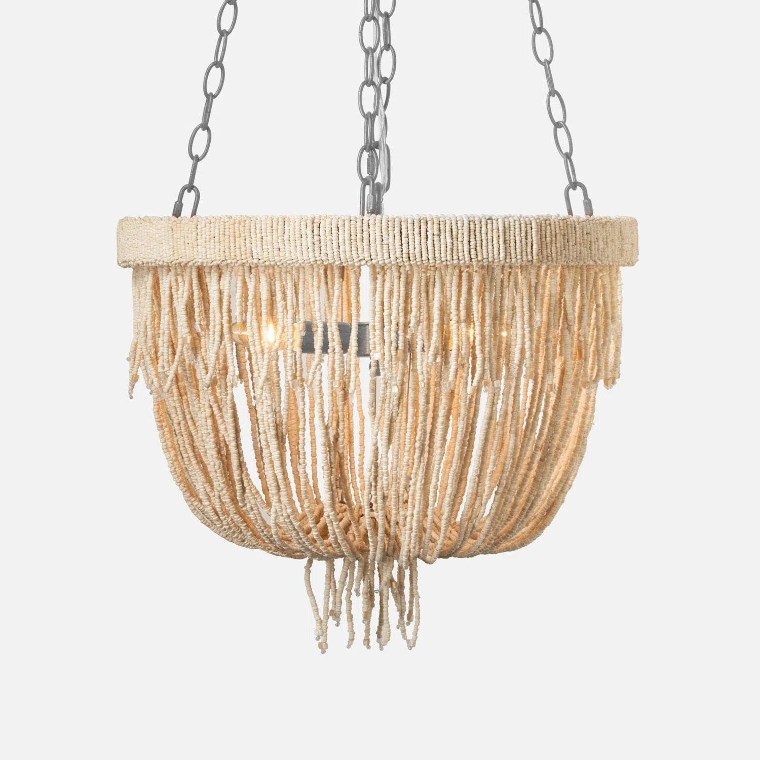 Made Goods Carmen 3-Light 19D x 16H Natural Coco Wood Beads/Silver Metal  Chandelier
