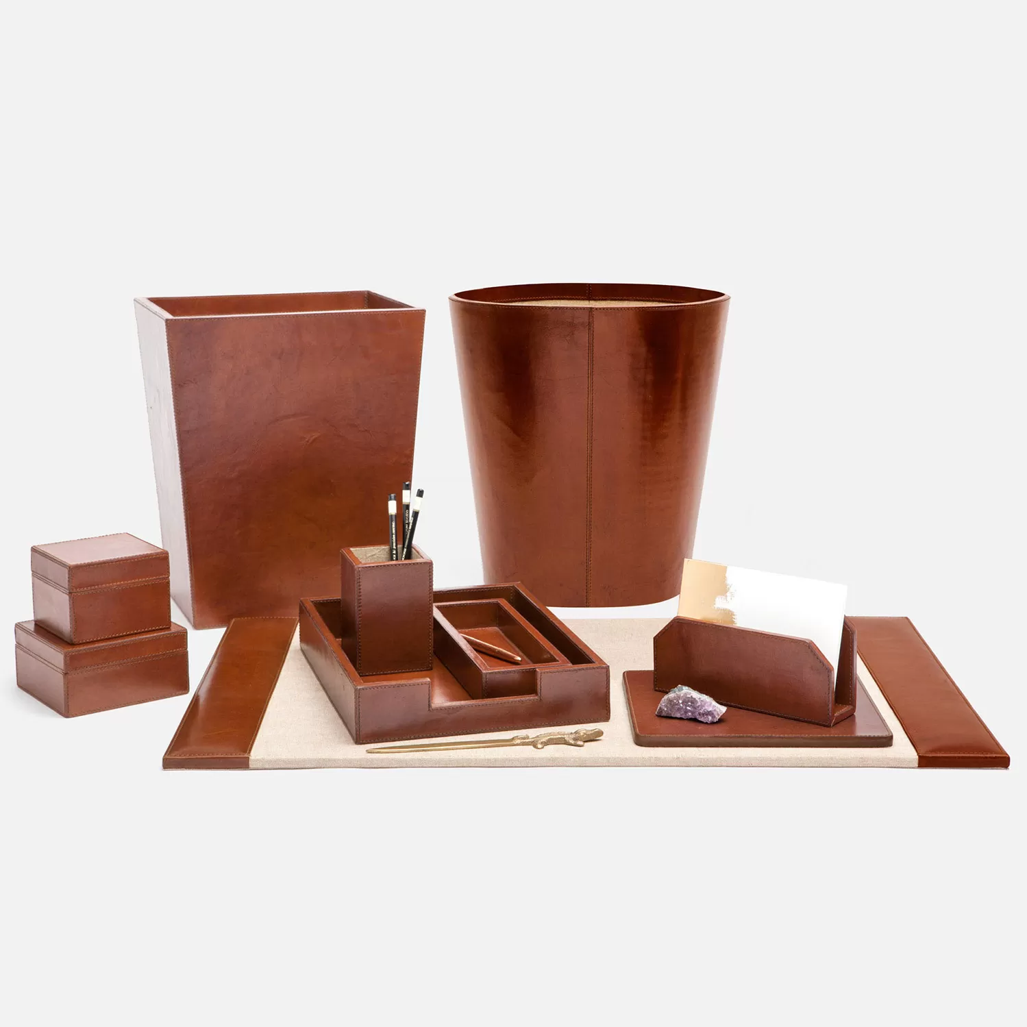 Leather Desk Set - Desk Accessories Brown