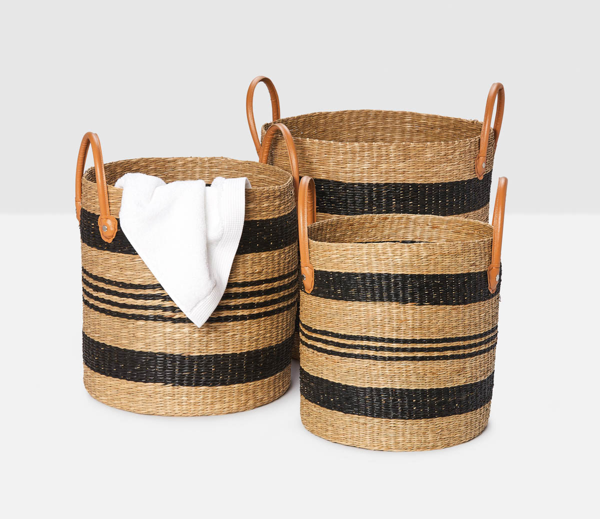 Pigeon & Poodle Hudson Black/Natural Baskets Seagrass, Set Of Three