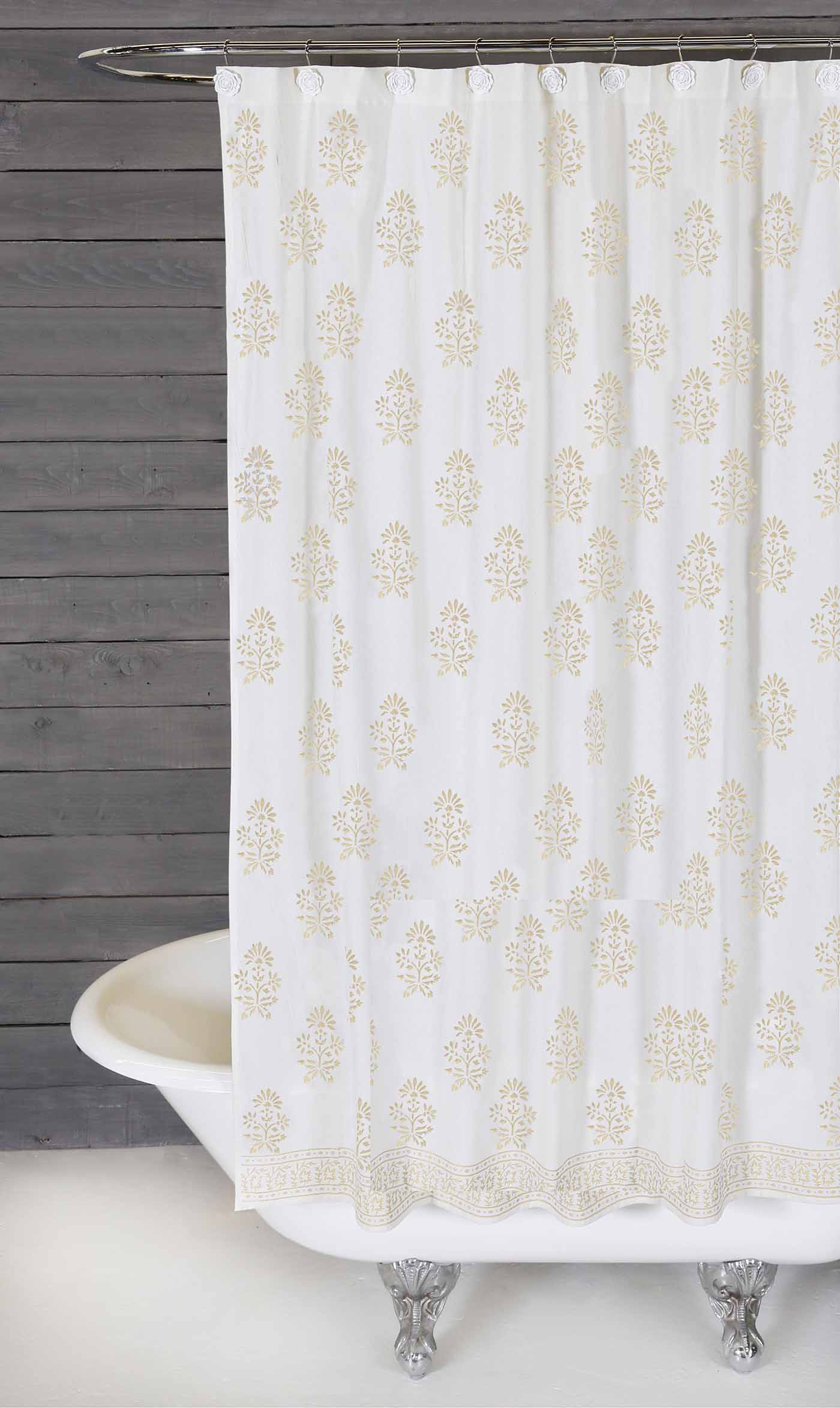 Pom Pom at Home Bahaar White/Gold Shower Curtain Gracious Style