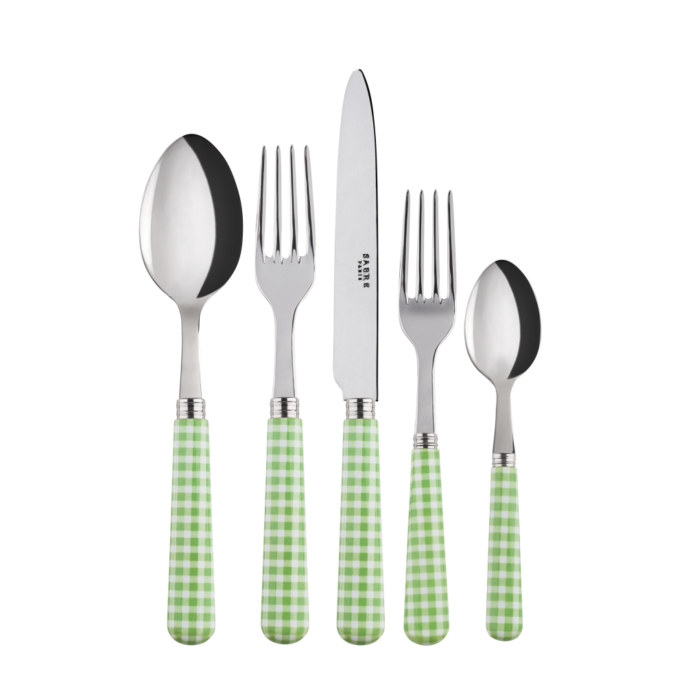 Sabre Gingham Garden Green 5Pc Setting (Dinner Knife, Dinner Fork, Soup Spoon, Salad Fork