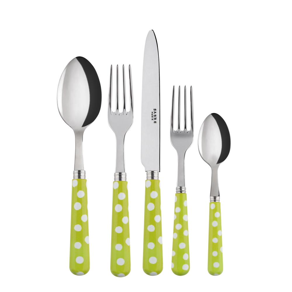 Sabre White Dots Lime 5Pc Setting (Dinner Knife, Dinner Fork, Soup Spoon, Salad Fork, Teaspoon