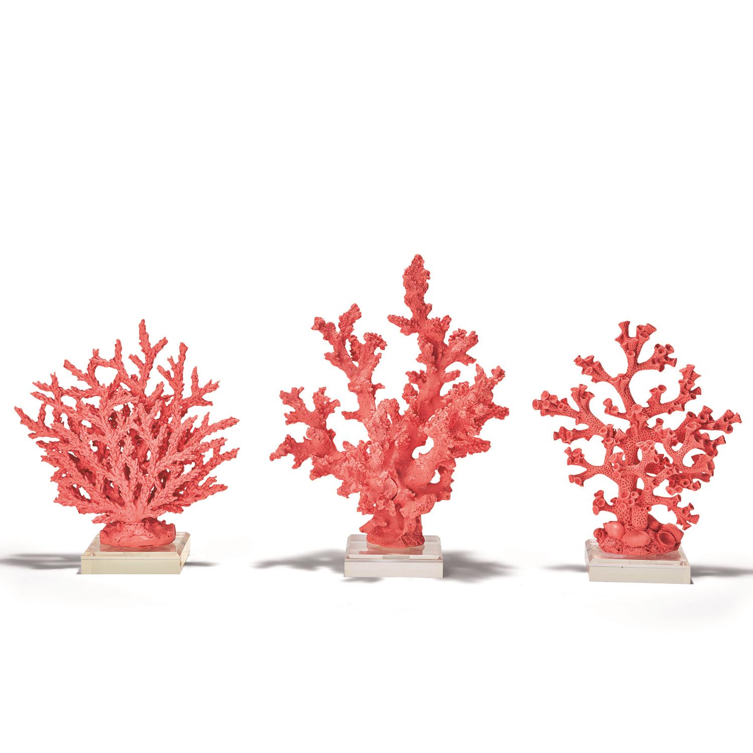 Two's Company Pink Coral Set of Three Sculptures on Acrylic Base with ...