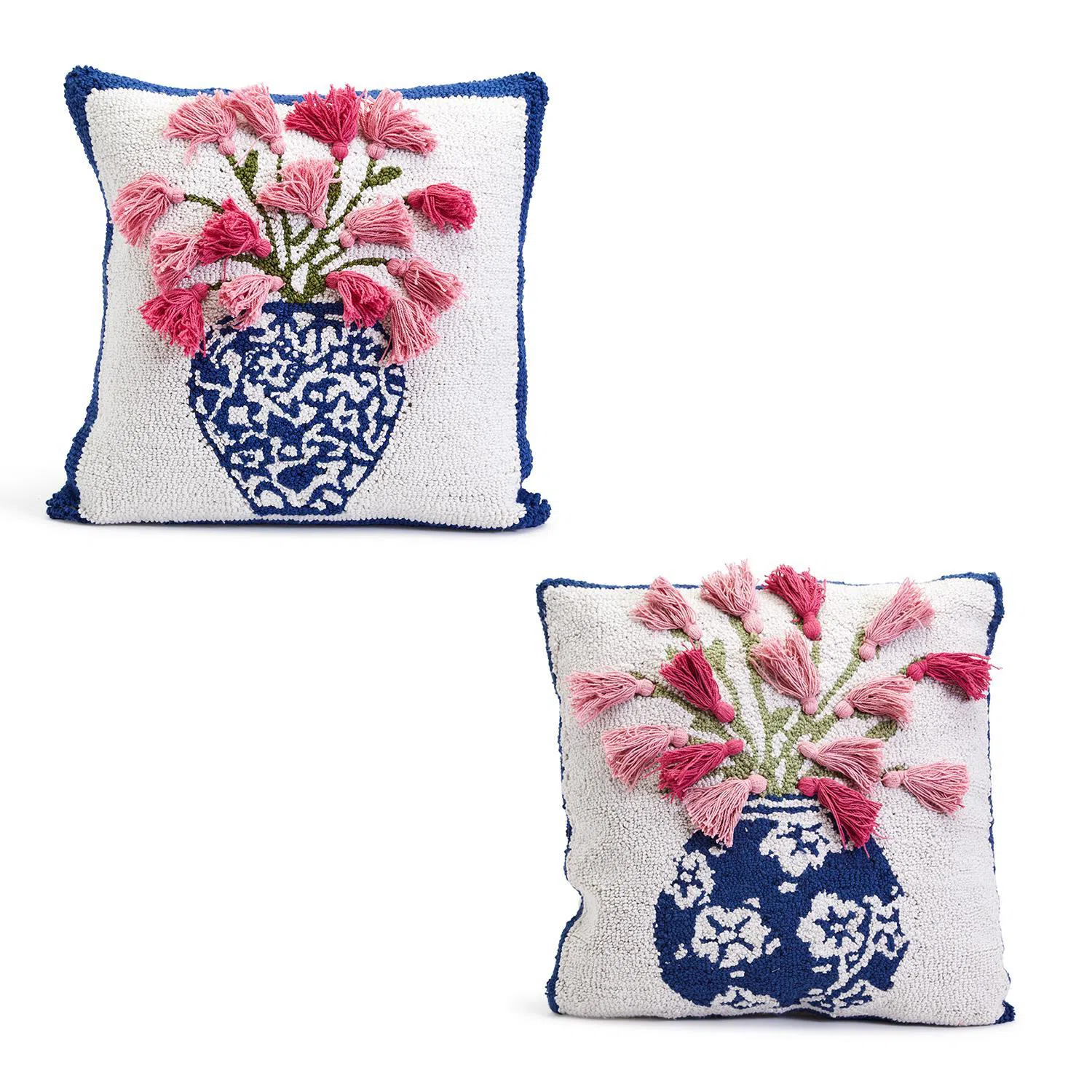 Chinoiserie Pink Christmas S/2 Embroidered and Tassel Accent Throw Pillows