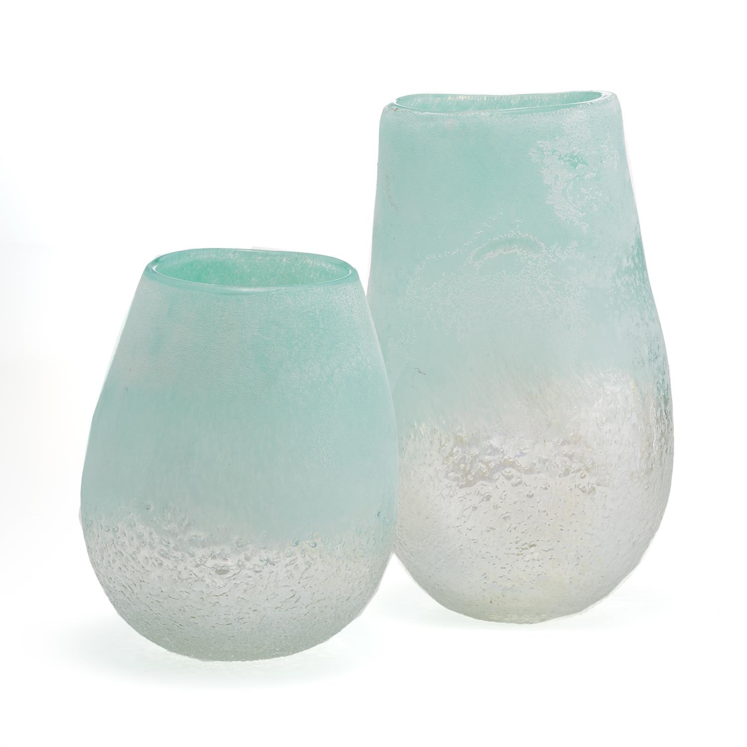 Two's Company Waterscape Set of Two Clear/Frosted Seafoam Vases Hand