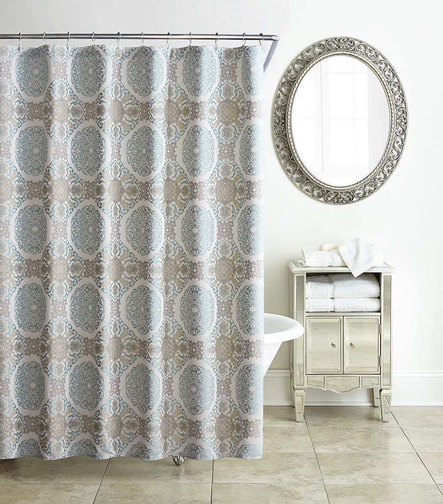 Waterford Fine Linens Jonet Cream Aqua Shower Curtain 