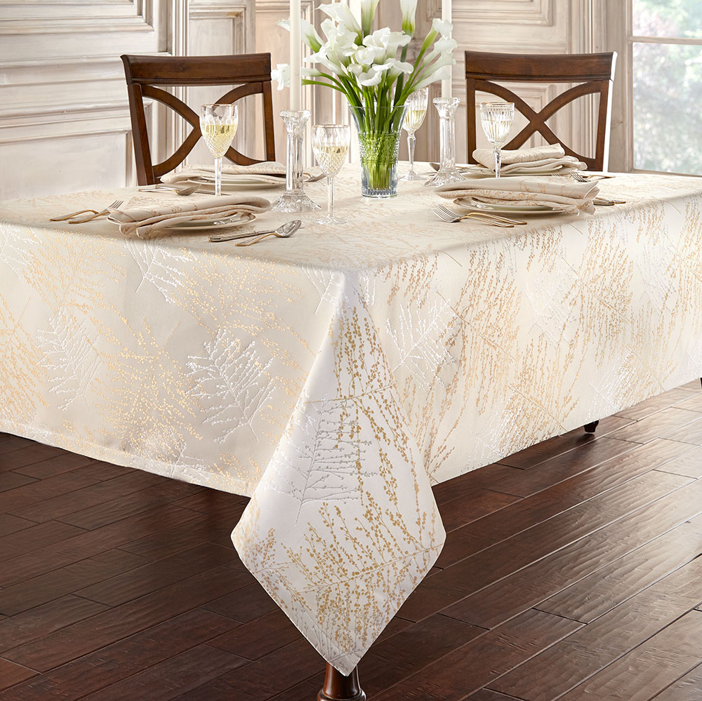 Waterford Fine Linens Timber Gold/Silver Easy Care Damask Table Linens