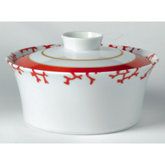 Cristobal Red Chinese Covered Vegetable Dish Round 7.1 in.
