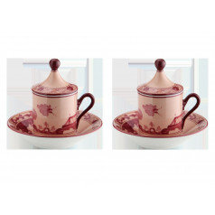 Oriente Italiano Vermiglio Coffee Cup With Plate And Cover Set, For Two Impero