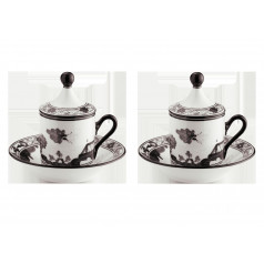 Oriente Italiano Albus Coffee Cup With Plate And Cover Set, For Two Impero