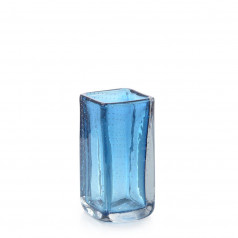 Ocean Blue Handblown Glass Vase I 7.75"H X 4.25"W X 4.25"D
