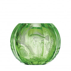 Globe Vase Ocean Green Lead-Free Crystal, Cut, Engraving Fish Empire 20 cm